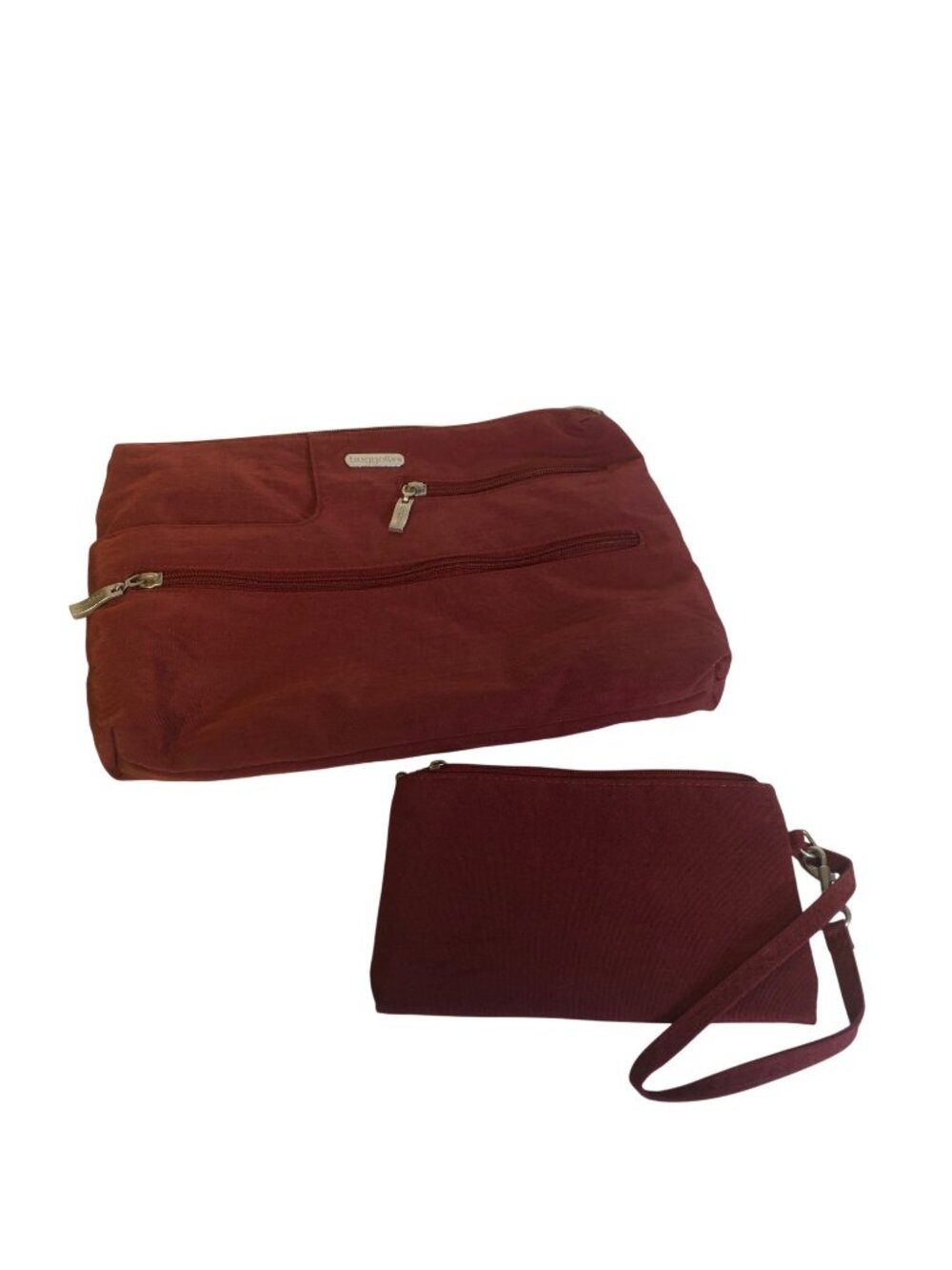 Baggallini Maroon Purse Tablet Bag and Pacsafe RFID-Blocking Wristlet Bag Set